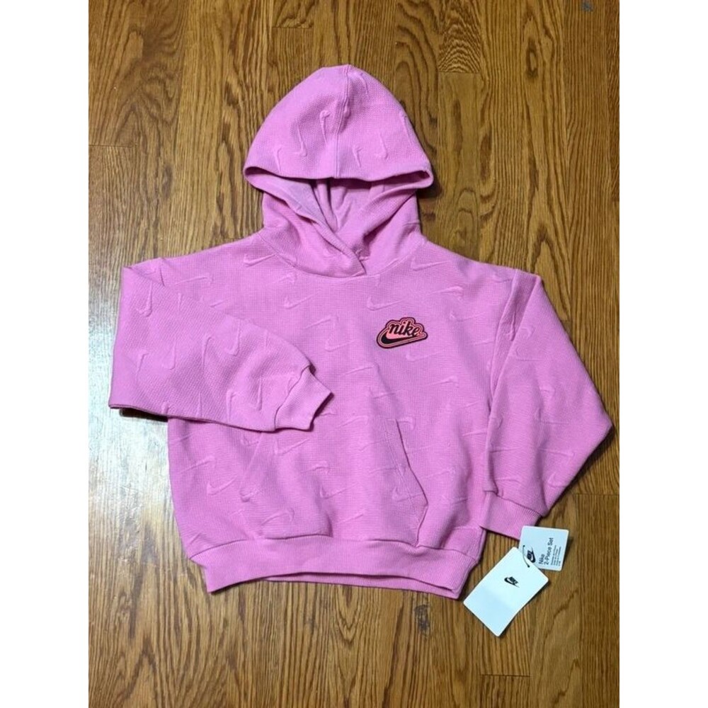 Nike Size 6 Girls Pink raised Swoosh Hoodie NWT